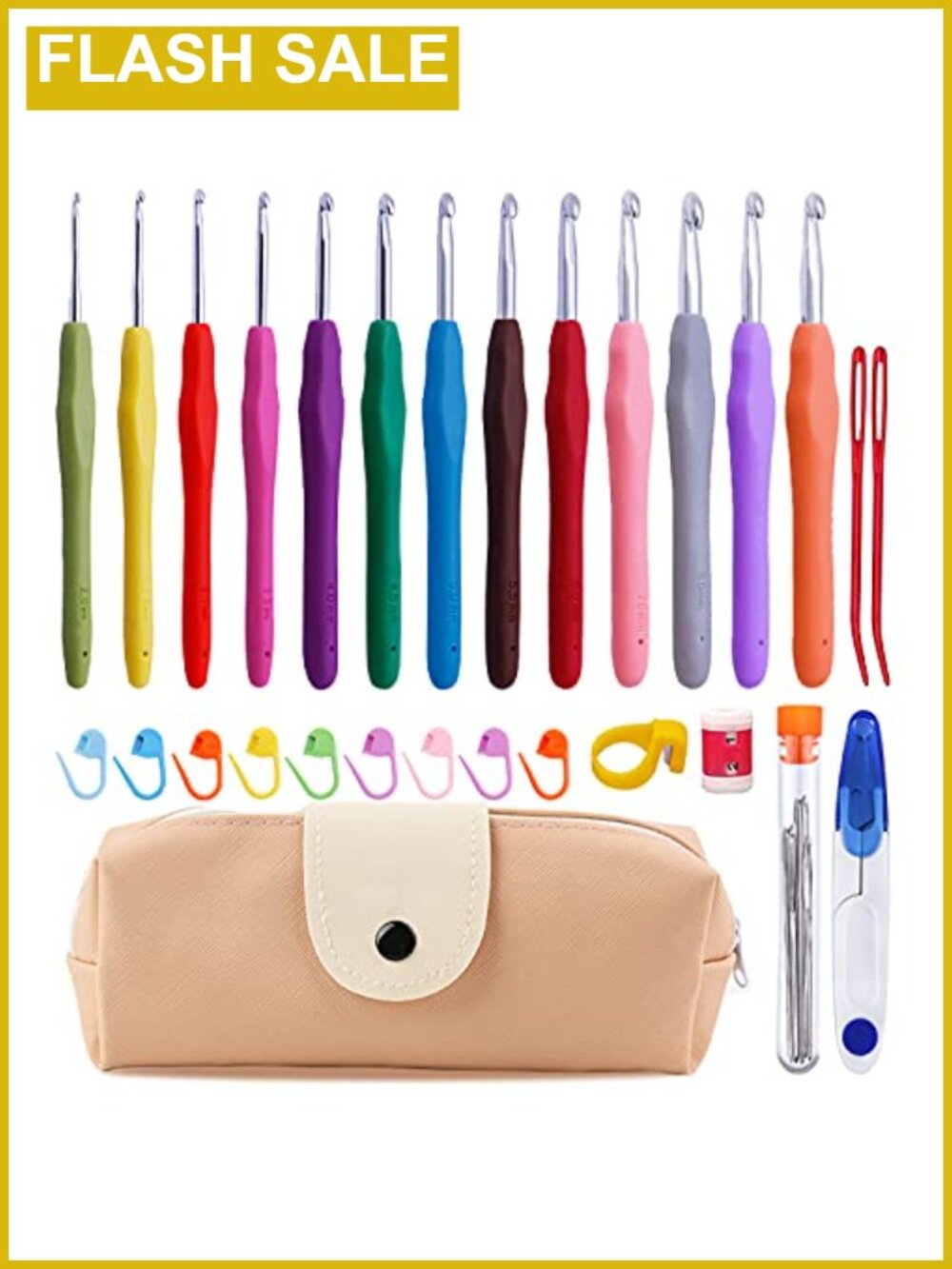 Ergonomic Crochet Hooks Set 13 Sizes Alloy Steel Rubber Handles